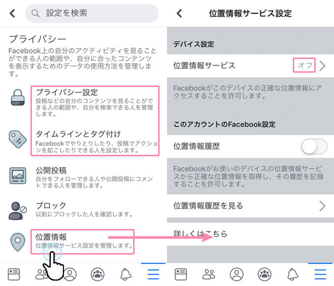 Facebookアプリのプライバシー設定