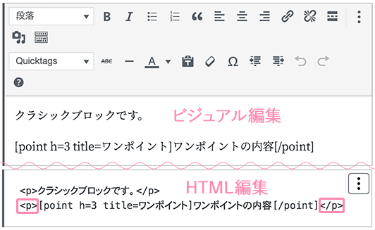 ショートコードがpタグで囲まれる