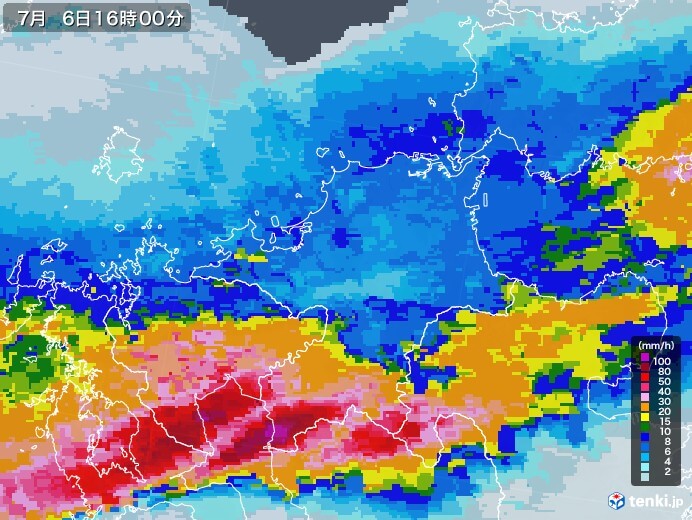 7月6日16時の雨雲レーダー