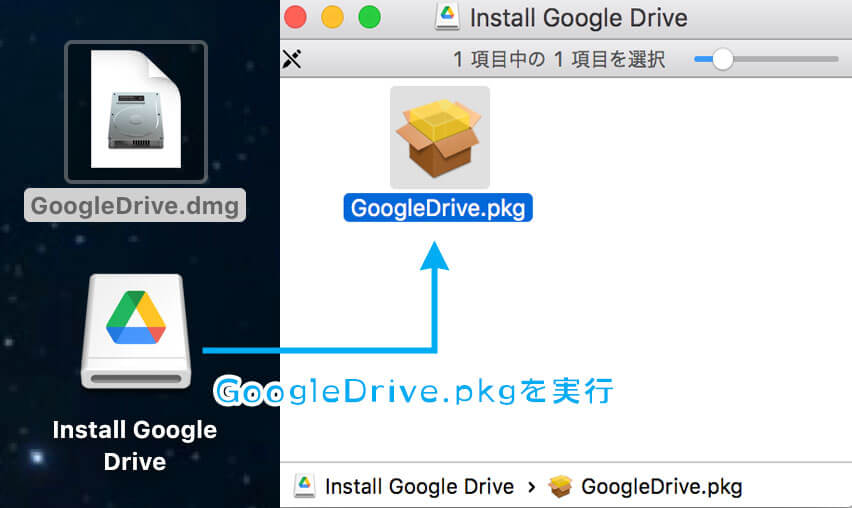 パソコン版Googleドライブのインストーラーアイコンとパッケージ