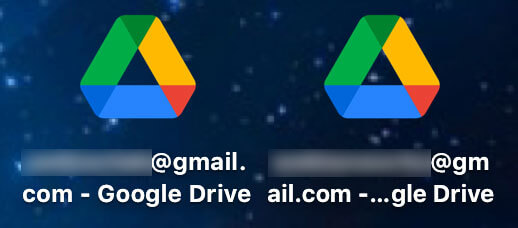 デスクトップに表示される横並びのGoogleドライブのアイコン